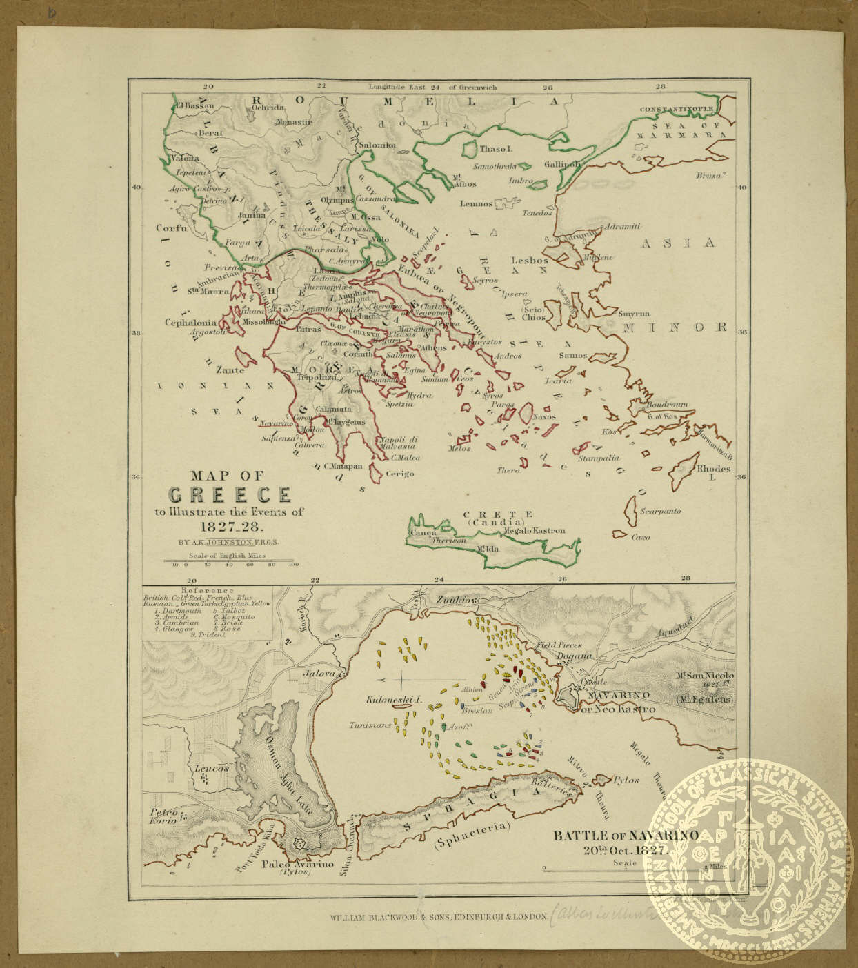 Map of Greece to illustrate the Events of 1827-28.--- The Battle of Navarino 20th Oct. 1827.